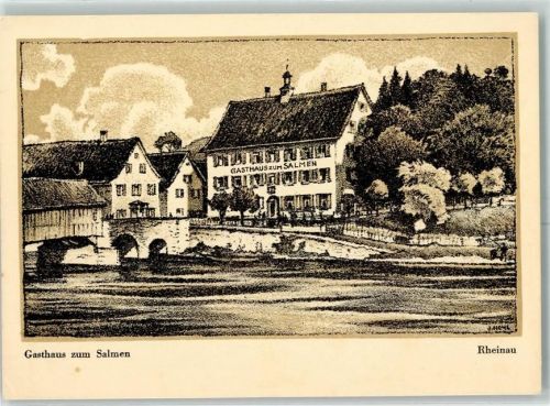 8462 Rheinau Lithographie Gasthaus Zum Salmen sign Nohl
