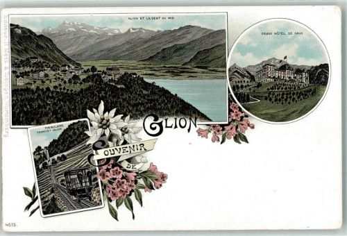 1823 Glion Lithographie Grand Hotel de Caux la Dent du Midi Standseilbahn Eisenbahn
