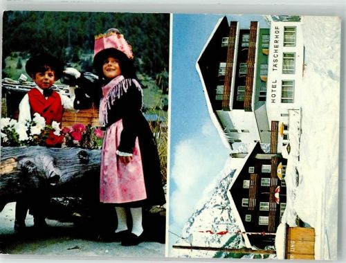 3929 Täsch Foto AK Tracht Kinder Hotel Täscherhof Winter