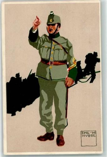 1915 Künstlerkarte Felduniforn Neue Ordonnanz 8. Feldwebel Infanterie Schützen sign. Emil Huber Ort lt. Verlag