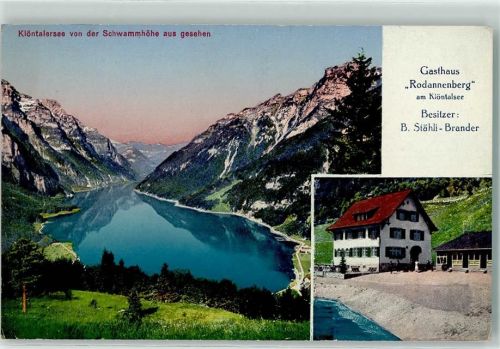 8750 Klöntal - Gasthaus Rodannenberg am Klöntalsee Bes B. Stähli-Brander Hüttenstempel