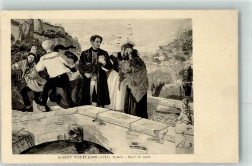 Künstlerkarte sign.Welti Albert Hochzeitsabend Serie A3 Musee D Art et D Histoire