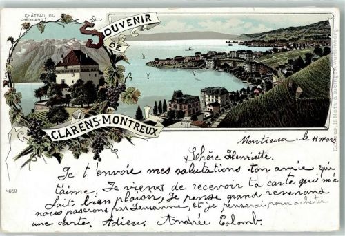 1815 Clarens 1897 Lithographie Chateau du Chatelard