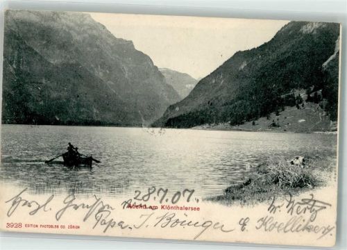 8750 Klöntal 1907 - See Bahnpost Zug 2285 Strecke 27