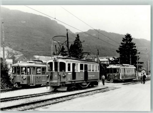 1870 Monthey 1969 - Repro Der letzte alte Bergbahn Triebwagen der AOMC BCFeh 4/4 6 beim Abholen der SeTB BDe 4/4
