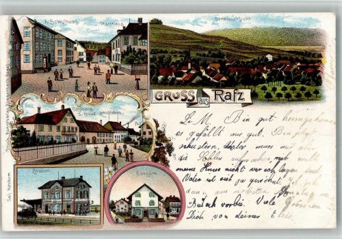 8197 Rafz 1903 BOAKC Gasthaus zum Kreuz Fabrik Schule Bahnhof Lithographie