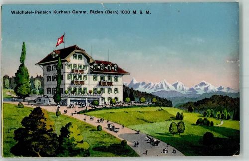 3507 Biglen 1914 Gebrauchsspuren Waldhotel Pension Kurhaus Gumm Lithographie