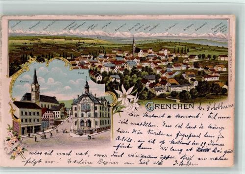2540 Grenchen 1902 BOAKC Lithographie Kirche Post Gebrauchsspuren, bitte Scan genau beachten!