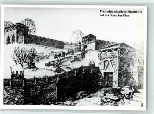 4450 Sissach - Frühmitteralterliche Fluchtburg auf der Fluh Zeichnung von Ad Müller