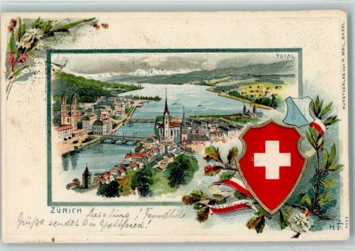 8000 Zürich 1902 Passepartout Prägedruck Wappen sign HF Lithographie