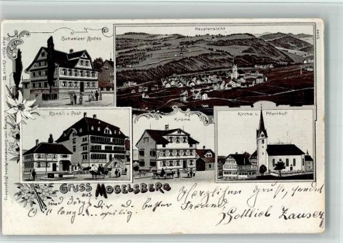 9122 Mogelsberg 1904 BOAKC Lithographie Schweizer Modes Gasthaus Rössli Post Krone Kirche Pfarrhof Beschnitten Gebrauchsspuren, bitte Scan genau beachten!