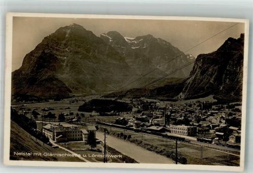 8754 Netstal Foto AK Bahnhof Glärnischkette Löntschwerk