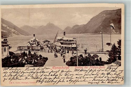 6053 Alpnachstad 1902 Foto AK Bahnhof der Pliatus -Bahn Hafen