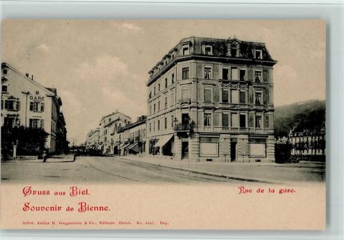 3989 Biel VS - Strassenansicht, Rue de La gare, Verlag Guggenheim Nr. 4457, gute Erhaltung AK.