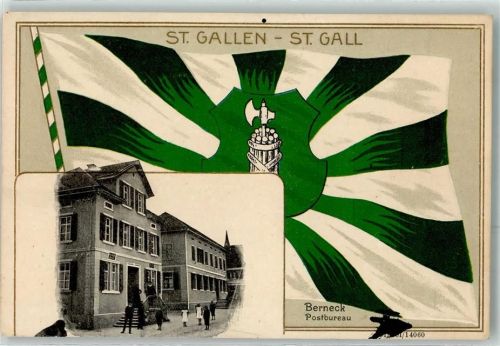 9442 Berneck Prägedruck Postbureau Fahne Lithographie