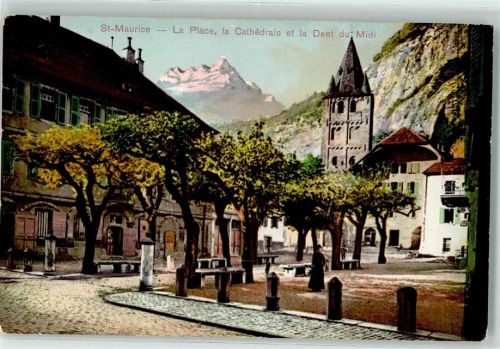 1890 St-Maurice - der Platz die Kirche Zahn des Midi
