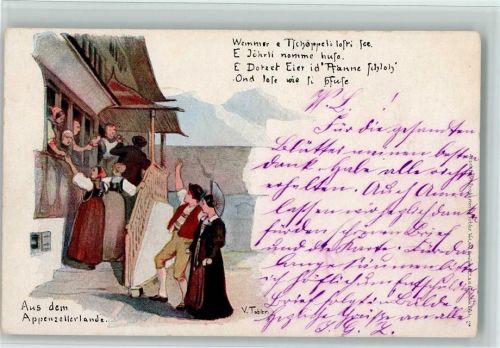 9125 Brunnadern 1899 Künstlerkarte Feiergesellschaft Tracht Appenzellerland sign. V.Tobler