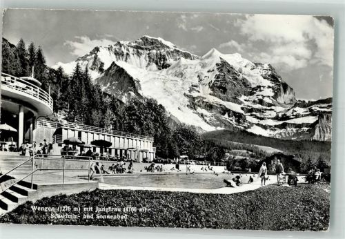 3823 Wengen 1961 Foto AK Schwimmbad