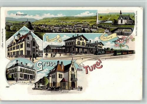5300 Turgi 1905 BOAKC Bahnhof Eisenbahn Gasthaus Diana Baza Bahnpost Strecke 13 Zug 34 Lithographie