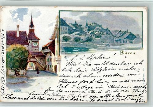 3294 Büren an der Aare 1898 Künstlerkarte Teilansicht AK