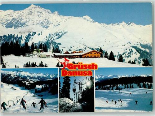 7214 Grüsch Danusa - GasthausSchwänzelegg Winter Sessellift Skifahrer