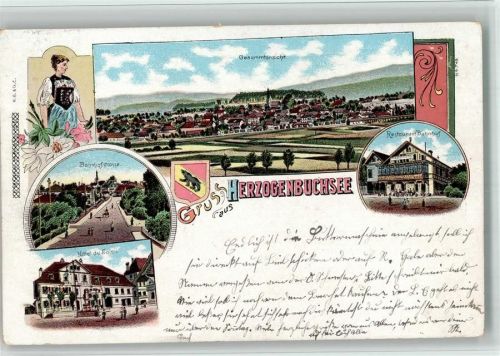 3360 Herzogenbuchsee 1903 BOAKC Lithographie Bahnhofstraße Hotel du Solei Gasthaus Bahnhof