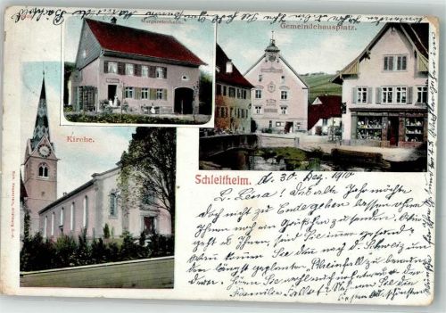 8226 Schleitheim 1910 Foto AK Kirche Geschäft Gemiendhausplatz