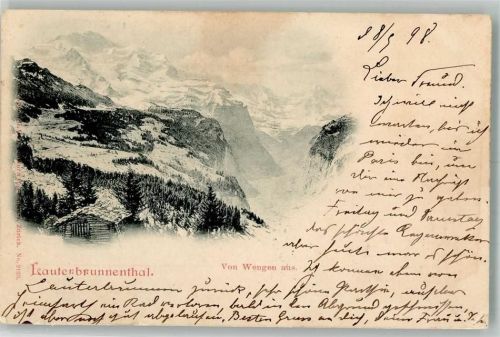 3823 Wengen 1898 Foto AK Lauterbrunental Bahnpost Zug 95 Nr. 15