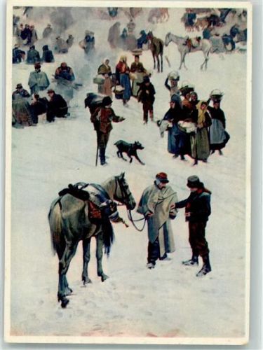 2126 Les Verrières Künstlerkarte sign. Castres von Genf Winter Vorüberziehende Flüchtlinge 1870/1