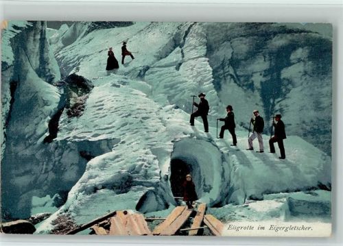 3823 Eigergletscher 1910 - Eisgrotte Bergsteiger Seilschaft