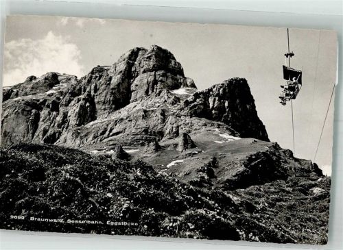 8784 Braunwald 196´ Foto AK Seilbahn Eggstöcke