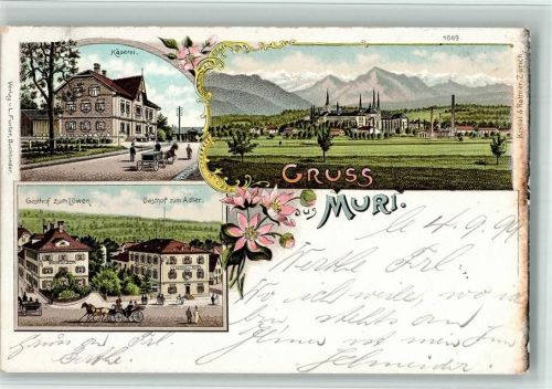 5630 Muri AG 1899 BOAKC Lithographie Käserei Gasthaus Zum Löwen Zum Adler Gebrauchsspuren, bitte Scan genau beachten!