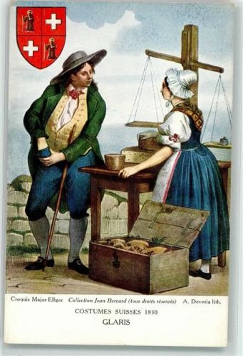 7277 Davos Glaris - Tracht sign. J. Bervard Künstlerkarte