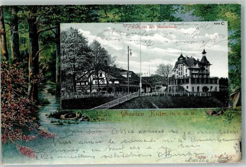 Gurten Kulm 1902 Lithographie Kurhotel mit Stammhaus Passepartout Bäume
