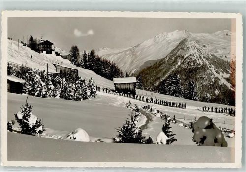 7270 Davos Platz - Winter Gasthaus Strela Alp Skilift Schatzalp Skifahrer