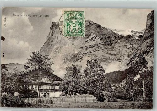 3818 Grindelwald 1907 Foto AK Wetterhorn Briefmarke Bildseite