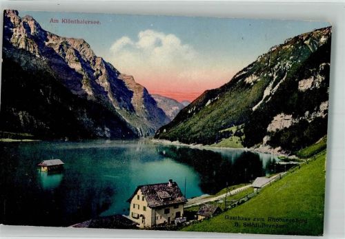 8750 Klöntal 1917 Foto AK Gasthaus zum Rhodannenberg Klänthalersee