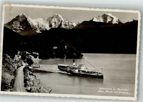 3655 Sigriswil 1938 Foto AK Dampfschiff Beatenbucht Thunersee Eiger Mönch Jungfrau
