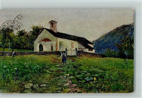 6673 Maggia Künstlerkarte Kirche von Maggia sign. F. Franzoux