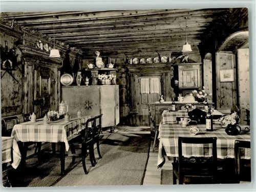 7603 Vicosoprano - Hotel Krone mit Innenansicht des Bergellerstube Foto ca 1965 AK