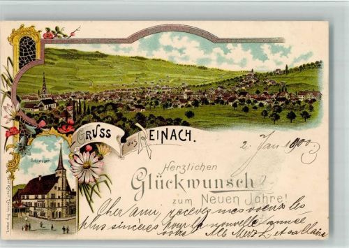 5734 Reinach AG 1900 BOAKC Lithographie Schneggen Glückwunsch Neujahr Verlag Künzli Nr 681
