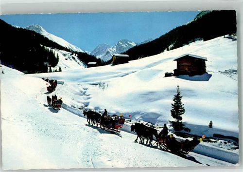 7270 Davos Platz Foto AK Schlittenfahrt ins Sertigtal Winter