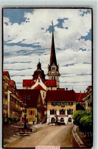6215 Beromünster 1919 Künstlerkarte Aquarell von Otto Lasius - Marktplatz