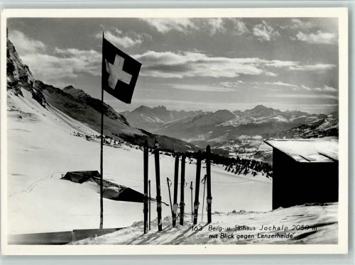 Jochalp - Skihaus Lenzerheide Skier Schweizer Banner Winter