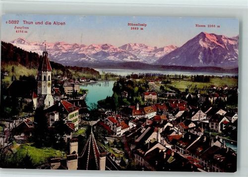 3600 Thun 1919 - und die Alpen Blüemlisalp Niesen Jungfrau Abendrot