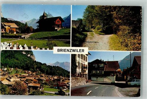 3856 Brienzwiler Foto AK Kirche Friedhof Gasthaus Auto