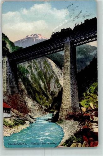6474 Amsteg 1913 Lithographie Gotthardbahn Viadukt