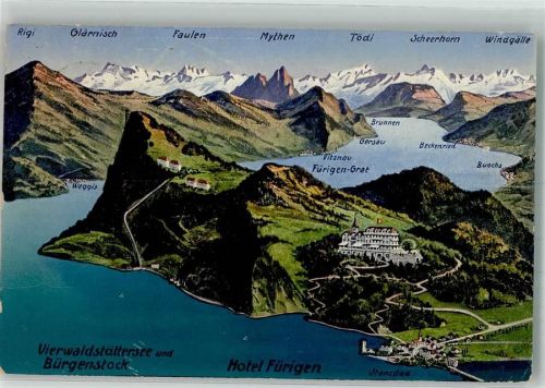 6363 Fürigen 1918 - Vogelschau Hotel gepr. Überwachungsstelle Freiburg XIV.Armeekorps