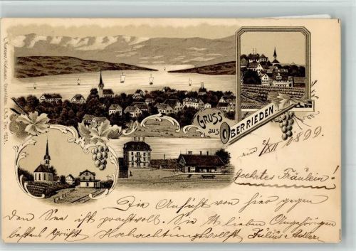 8942 Oberrieden 1899 BOAKC Bahnhof Lithographie