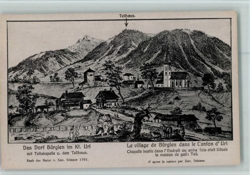 6463 Bürglen UR Künstlerkarte Tellkapelle und Tellhaus, gute Erhaltung AK